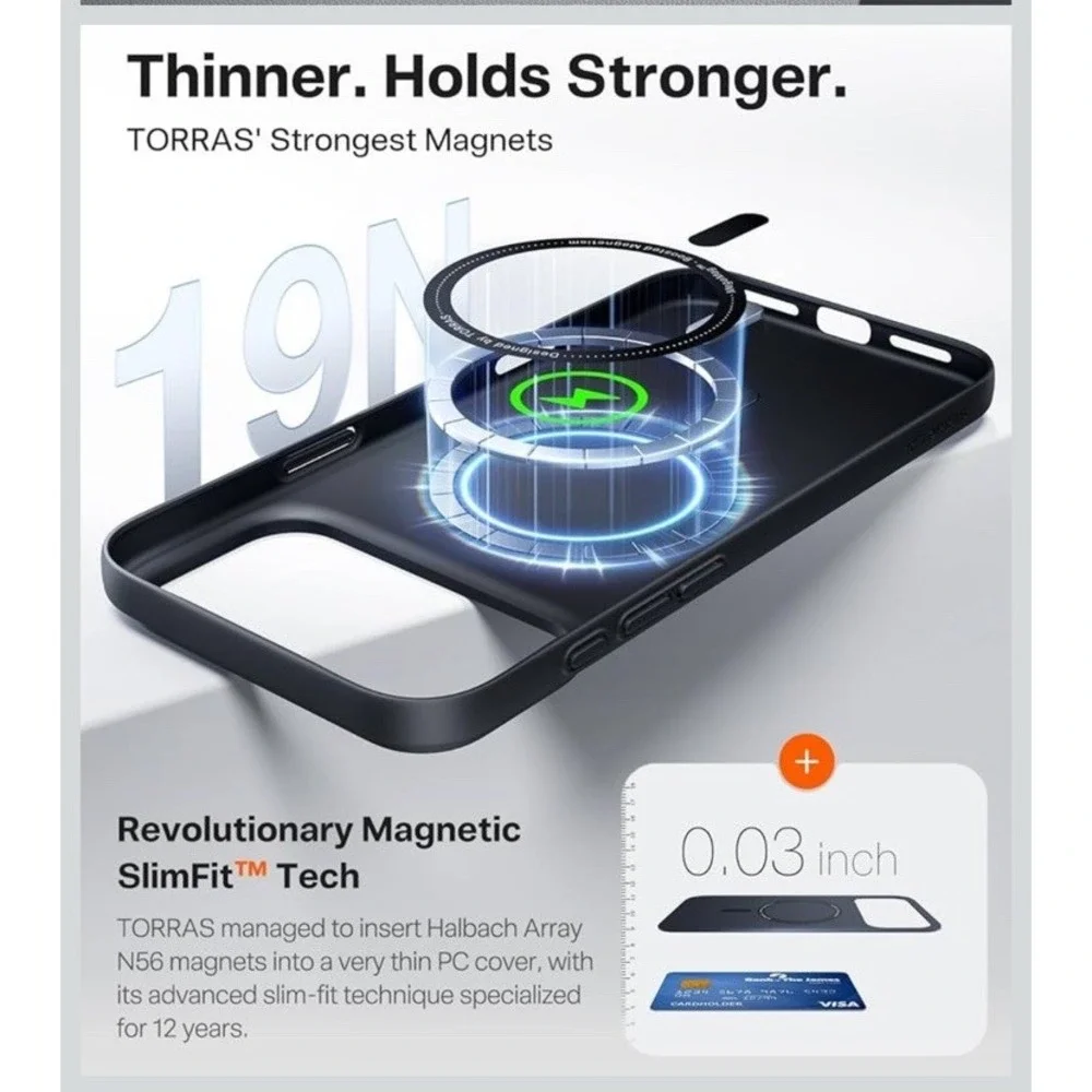 TORRAS Magnetic Slim-Fit for iPhone 17 PRO MAX Case, Ultra-Thin- Black‎